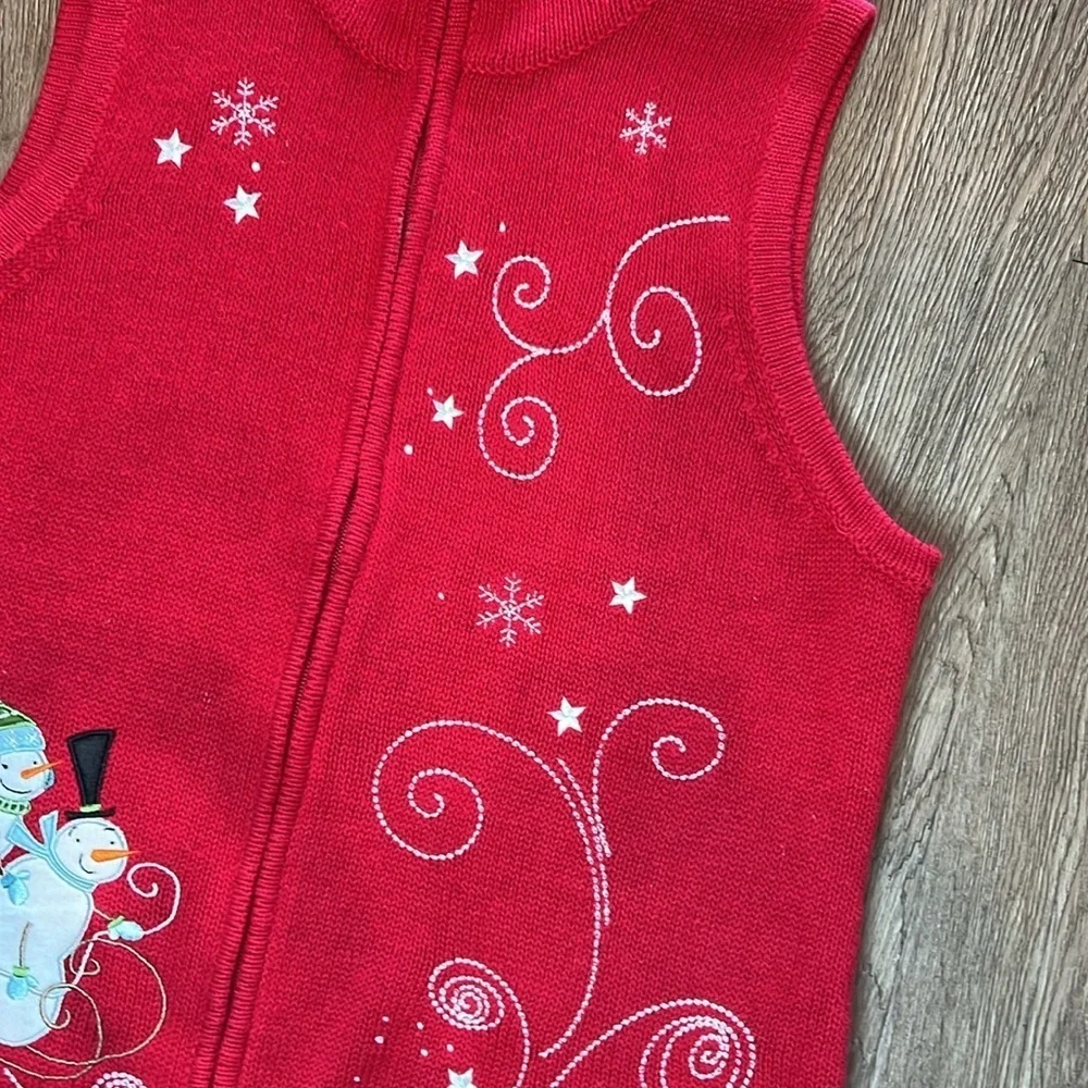 Holiday Christopher & Banks Red Zip Up Snowman / Winter Vest Size Large - Picture 2 of 8